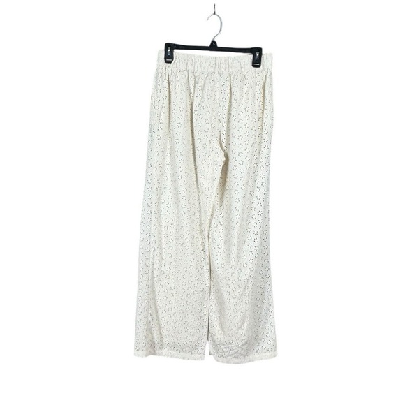 Womens Eyelet Wide Leg Pants Size Medium Coastal Beachy Cream Euro Summer Boho - Picture 5 of 7